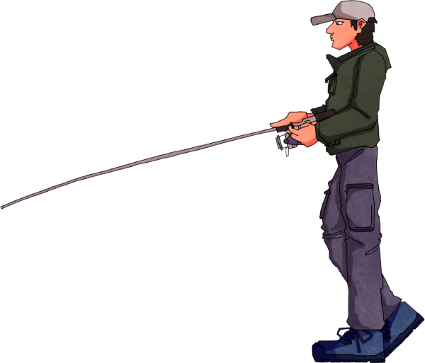 立って釣りをする男の人のイラスト